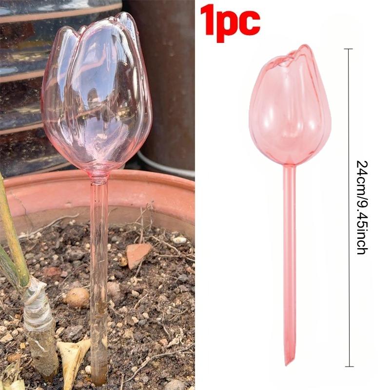 Automatic Plant Watering Bulbs Self Watering Pink Tulip Design Water Feeder Globes for Indoor Outdoor Plants Drip Irrigation
