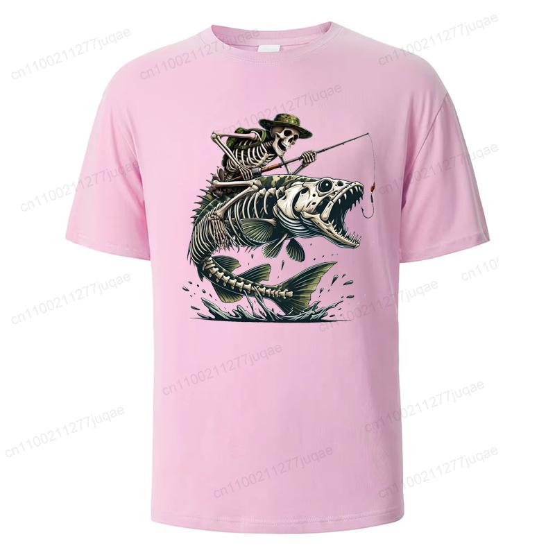 Herren Sommer T-Shirts Lockere Größe Angeln Jäger Print Lässig Bequem Rundhals Kurzarm T-Shirt Fischskelett Herren Top