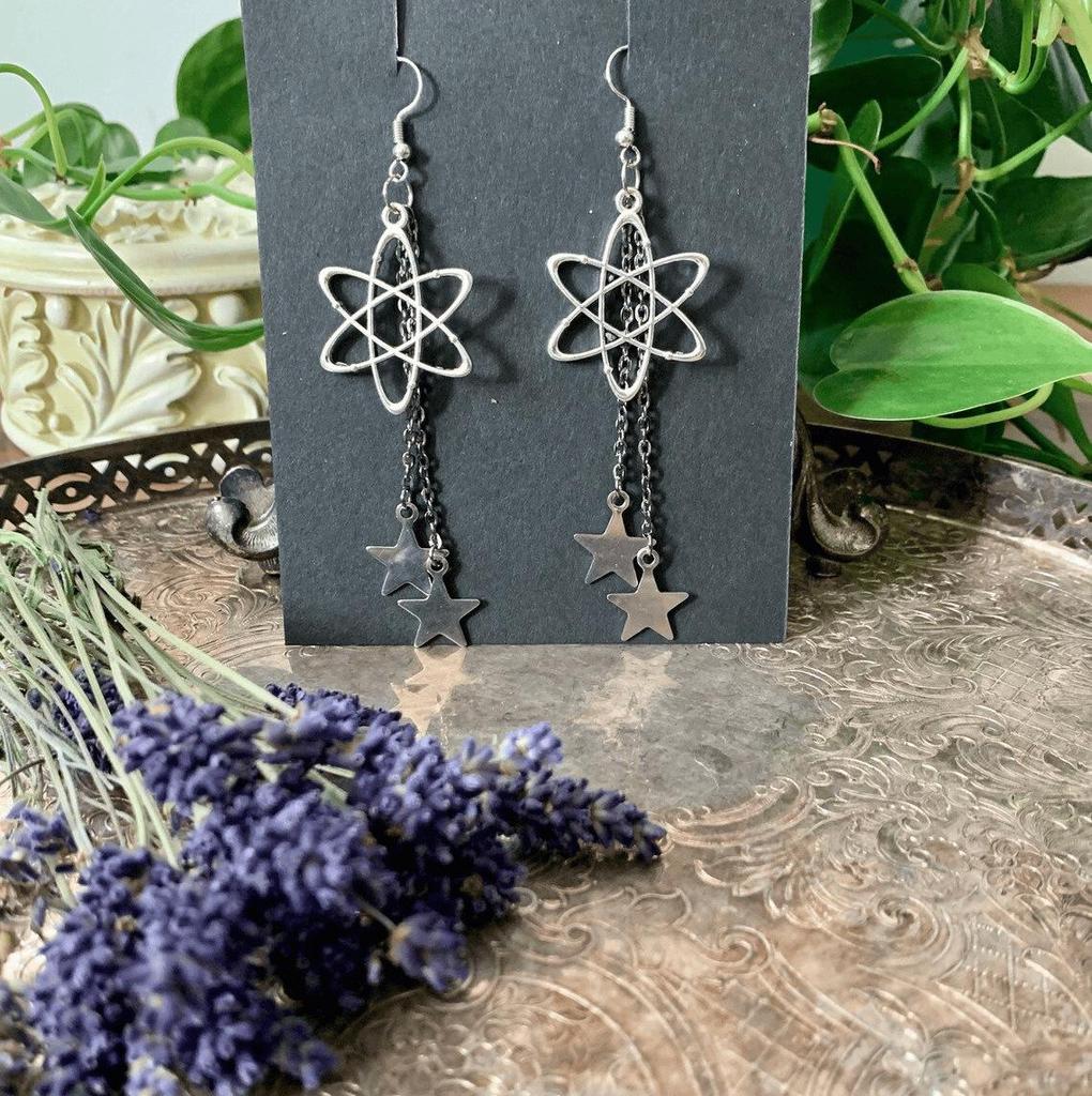 Silver Nebula Meteor Earrings - Gothic Pagan Witch Celestial Jewelry, Alternative Twisted Design