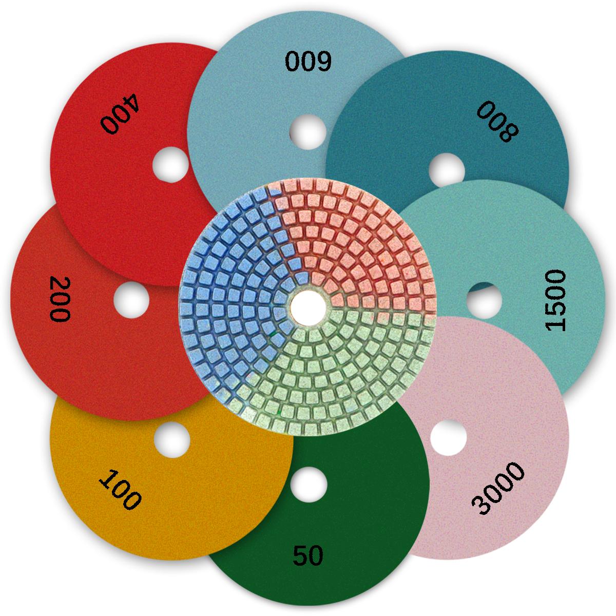 

Набор полировальных кругов 4 дюйма, 8 штук полировальных кругов для гранита, мрамора, бетона, камня, плитки 100MM разноцветные