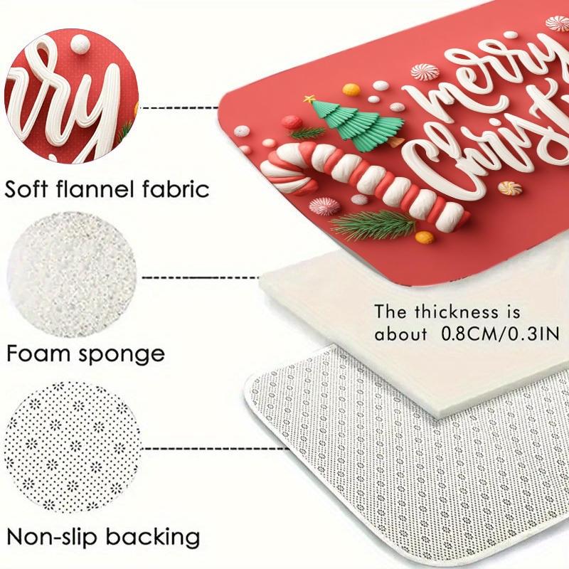 1pc Large Rectangular Christmas Doormat - Non-Slip Backing, Machine Washable Indoor/Entryway Mat with Red Base and White Candy C
