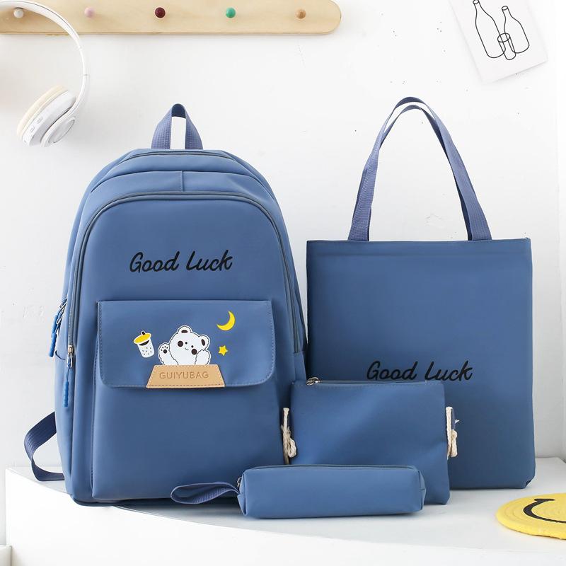Large Capacity Backpack Simple Multi-functional Casual Backpack Girls Cute Solid Color Junior High School Student Schoolbag