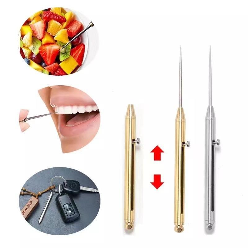 Titanium Alloy Toothpick Portable Toothpick Spring Retractable Keychain Pendant