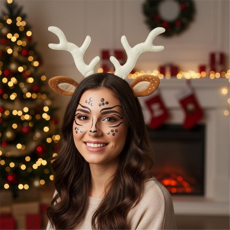 Festive Reindeer Antler Headband Set Includes Decorative Stickers Comfortable Cloth For Kids Adults Christmas Event