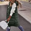Women's Hooded Padded Vest Color Single-Breasted Mid-Length Slim Fit Sleeveless Jacket Coat