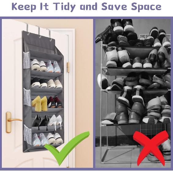 Over the Door Shoe Storage Organizer Hanging Fits 12 Pairs Shoes with 6 Mesh Pockets 6 Deep Large Pockets 50lbs Weight Capacity Behind the Door Shoe