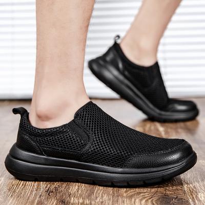 Mesh herenschoenen lente en zomer eenvoudig zwart casual schoenen licht ademend zachte zool comfortabel