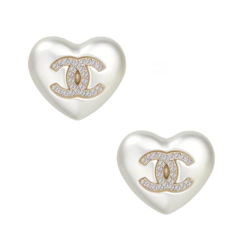 

CHANEL Love Double C Logo Metal Stud Earrings Women s Pearl White