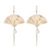925 Silver Carved Fan Earrings with Pearls and Tassels - Hanfu Inspired Retro Style