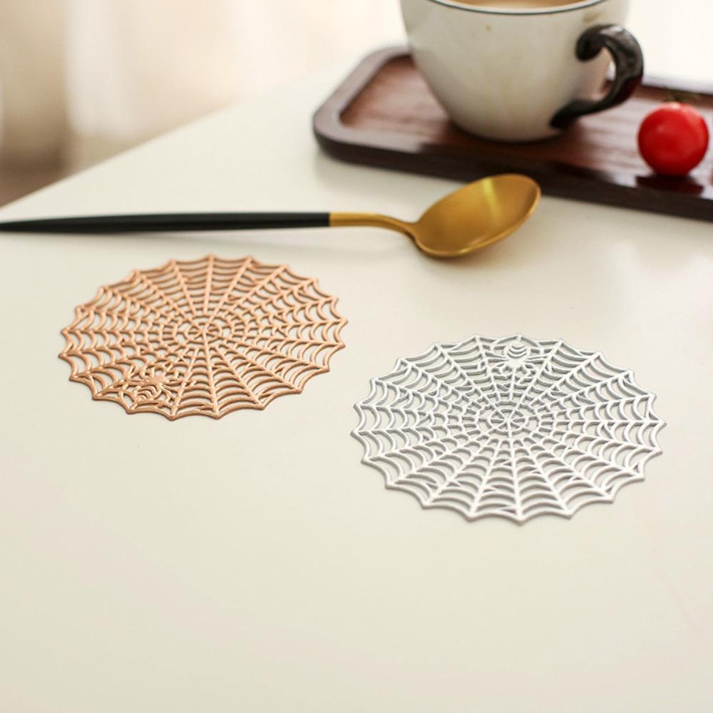 4PCS PVC Spider Web Coaster Hollow Out Tableware Heat-Insulating Mat Cup Mat  Dining Table