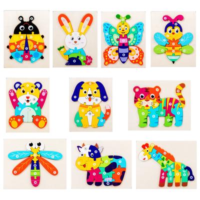 Nieuw houten kinder 3D creatief driedimensionaal digitaal cartoon puzzel puzzel puzzel vroege educatie dier cognitief speelgoed