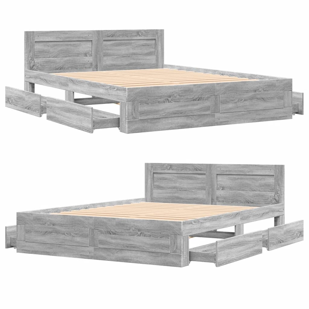Vidaxl Bed Frame with Headboard, Grey Sonoma Oak, 160X200 Cm