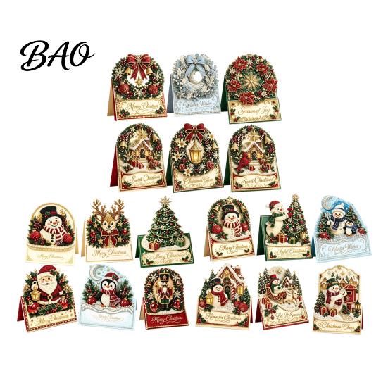 Festive Desktop Ornament Crafts DIY Christmas Card Kit, 3D Pop-Up Faux Pearl Art Snowman Blessing Cards for Friends Santa Elk Wreath Card, Handmade