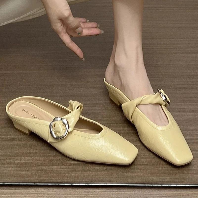 Fashion Women Heeled Slippers Designer Mules Shoes Fashion Woman's Slingback Sandals 2025 Summer Casual Dress Cozy Zapatillas De Mujer