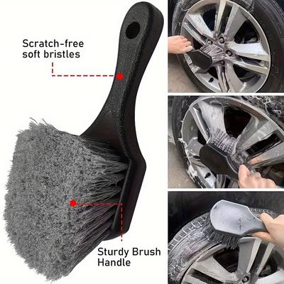 Soft Bristle Car Wheel Brush Non-Slip Plastic Handle Scratch-Free Tire Cleaning Tool