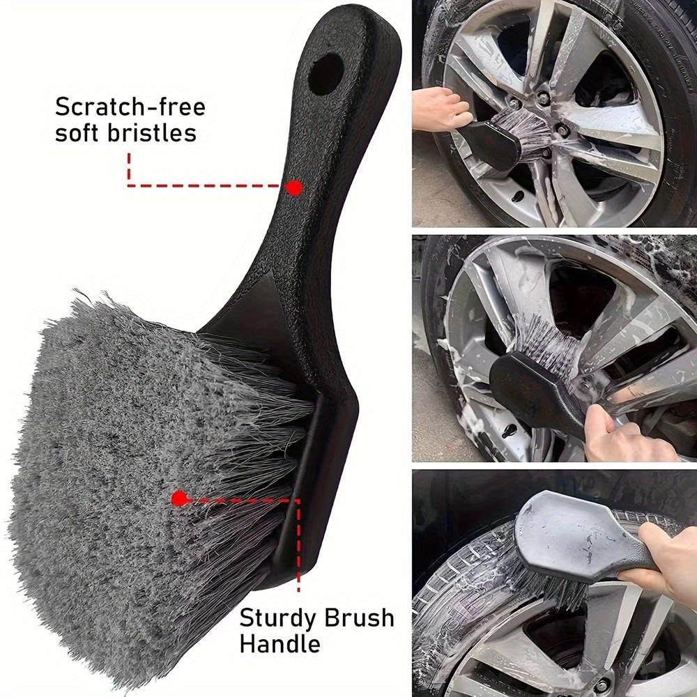 Soft Bristle Car Wheel Brush Non-Slip Plastic Handle Scratch-Free Tire Cleaning Tool