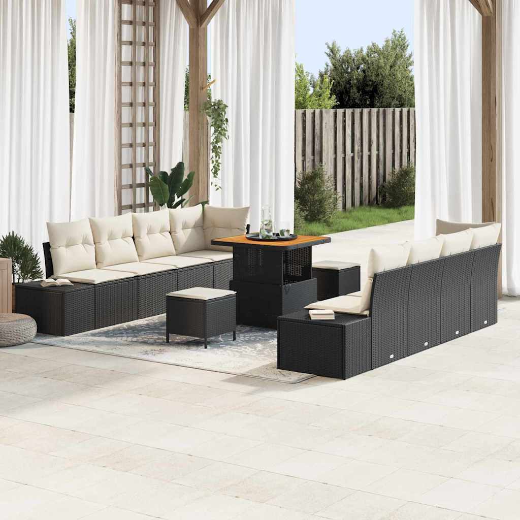 Garden Sofa Set with Cushions Black 80 x 80 x 71 cm Poly Rattan