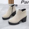 Trendy Women's Ankle Boots 2024 Autumn and Winter New British Style Round Head Side Zipper Thick Sole Temperament Women's Shoes