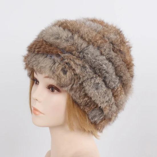 Hot Sale Women Knitted Real Rabbit Fur Hats Ladies Winter Warm Fluffy Genuine Rabbit Fur Caps Outdoor Good Elastic Fur Cap