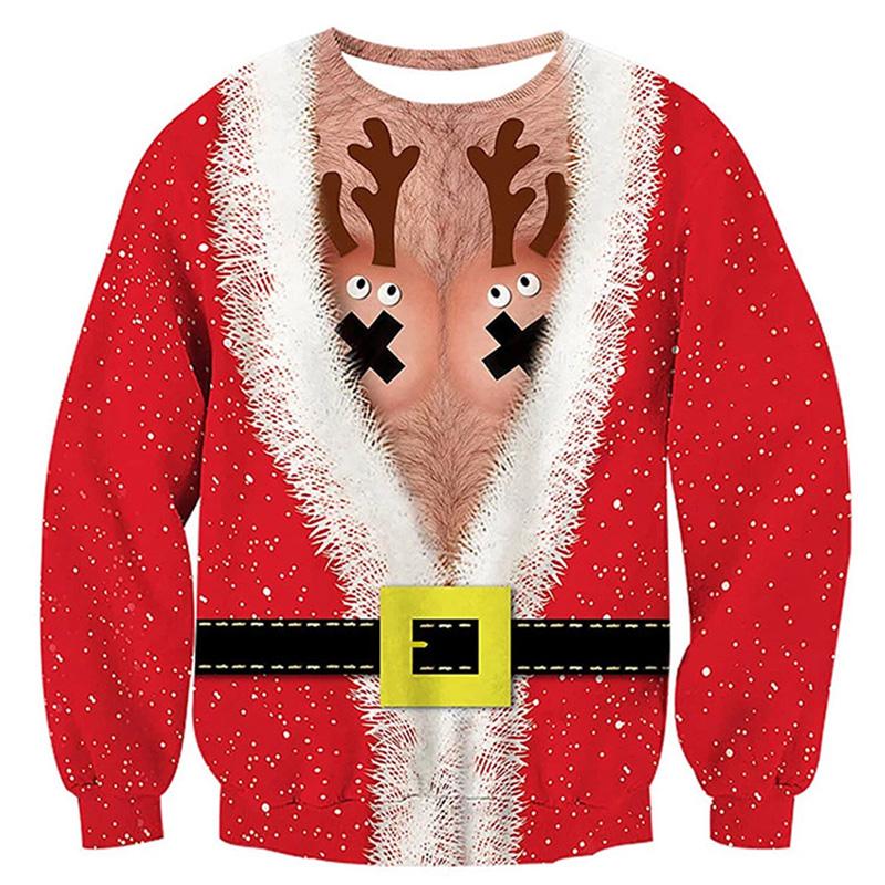 

3d Women Men Ugly Christmas Print Crew Neck Pullover Sweatshirt Unisex Tops Coat Belt,XL