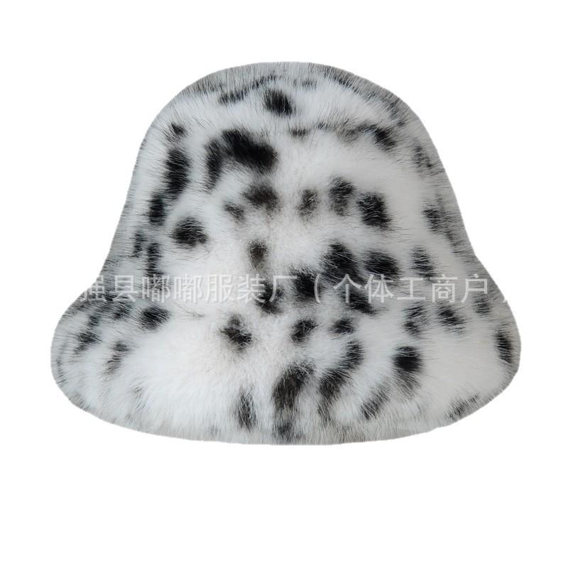 Faux Fur Leopard Print Fisherman Hat - Retro Autumn Winter Plush, Thickened for Warmth, Cold-Proof with Ear Protection.