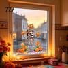 Easy Peel Stick Wall Decals Halloween Window Stickers, Cartoon Ghost Black Cat Pumpkin Static Glass Indoor Scene Setup Waterproof for Shop Home Party