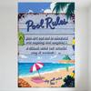 Pool Rules Whimsical Wooden Plank Metal Tin Sign - Garbled Text Beach Scene Flip Flop Float Decor for Home Man Cave Bar Cafe