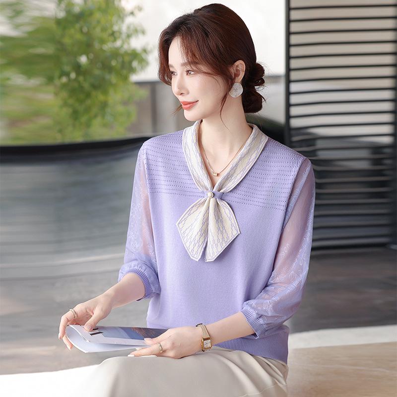 

2026 Spring & Summer Silk Knit Cardigan for Middle-Aged and Young Mothers - Stylish Seven-Sleeve Design 4XL (135-150 jin)