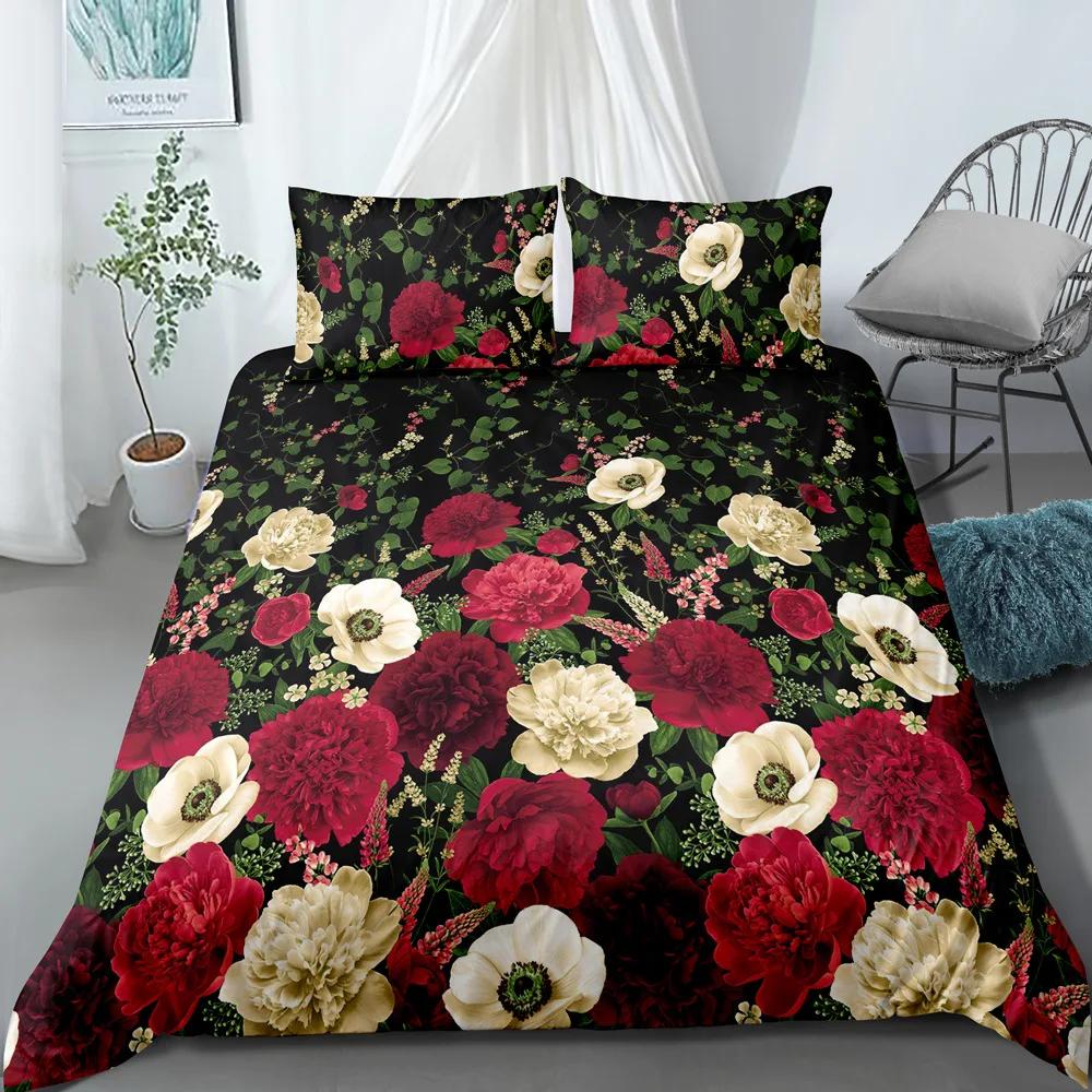 3D Flower Printed King Queen Duvet Cover Orange Beautiful Floral Bedding Set For Girl Women Plant 2/3Pcs Polyester Quilt Cover