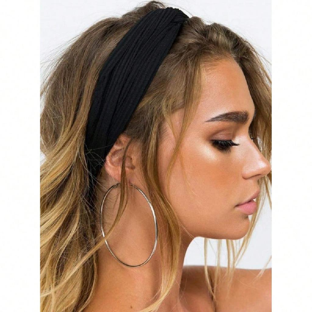 Headbands For Women Twist Knotted Women Head Bands Boho Stretchy Hair Bands Non Slip For Girls Criss Cross Turban Plain Headwrap Yoga Workout Vintage