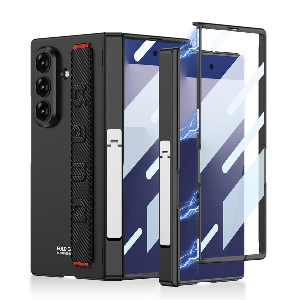 Magnetic Hinge Folding Stand Holder Wrist Strap with Glass Protector Case for Samsung Galaxy Z Fold 7 Fold7 Lens Protect Cover