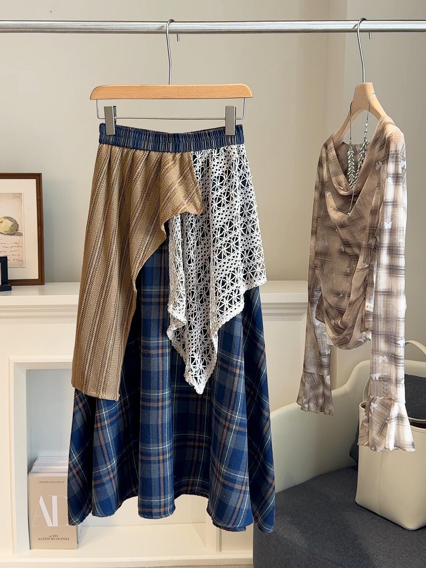 Women s High Waist A-Line Patchwork Plaid Skirt - Autumn 2025 New Arrival, Vacation Style, Wide Hem One Size