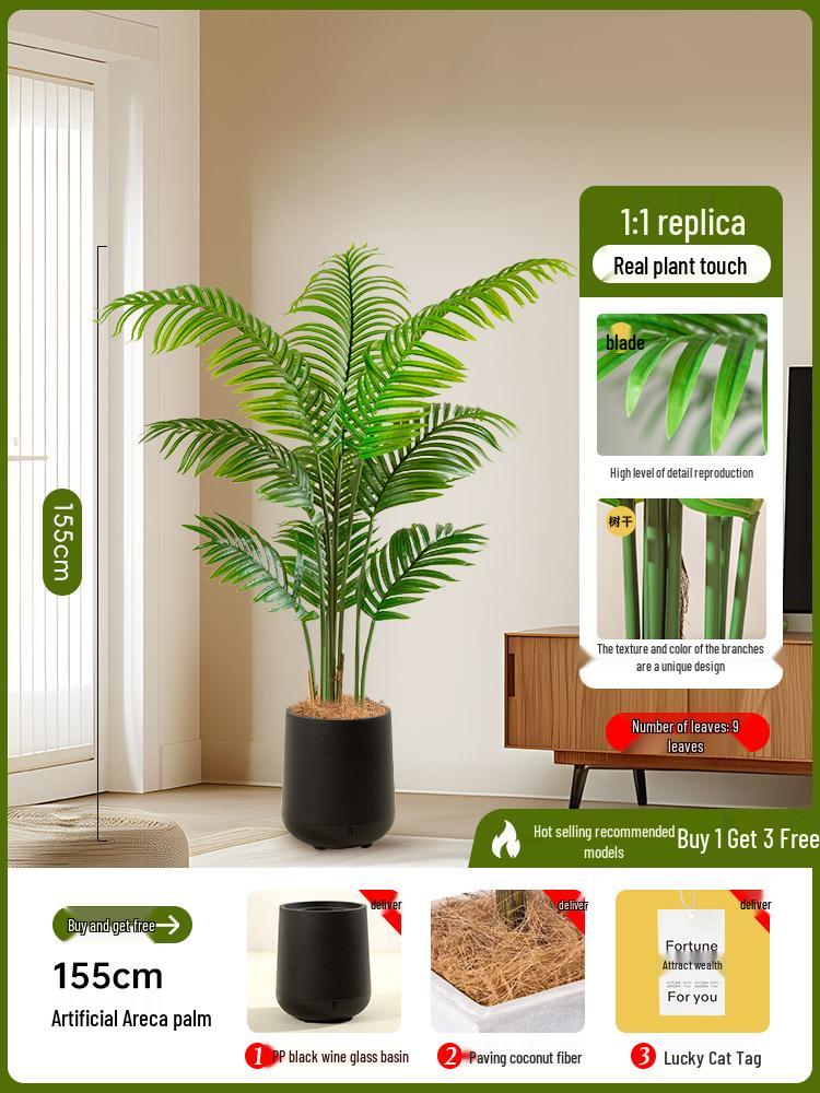 Luxury Fishtail Palm Artificial Tree for Indoor Living Room Decor - Bionic Green Plant In Pot for Floor Landscaping.