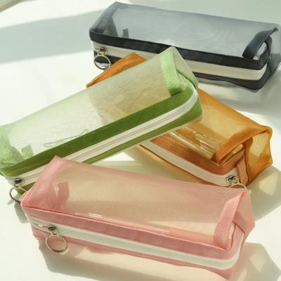 Women Portable Makeup Bag Korean Fresh Color Transparent Pencil Bags Kids Zipper Pen Pouch Stationery Organizer School Supplies