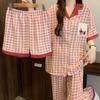 Contrasting Color Plaid Cloud Cotton Pajamas Women'S Summer Short-Sleeved Three-Piece Set Dachshund Dog Loungewear Can Be Worn Outside