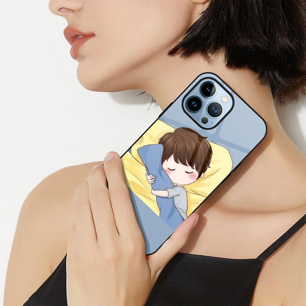 Cartoon Cute Girl Case For Iphone 13 14 12 11 Pro Max Mini Xs Xr X 7 8 6s Plus Se 2022 Tempered Glass Protection Back Cover