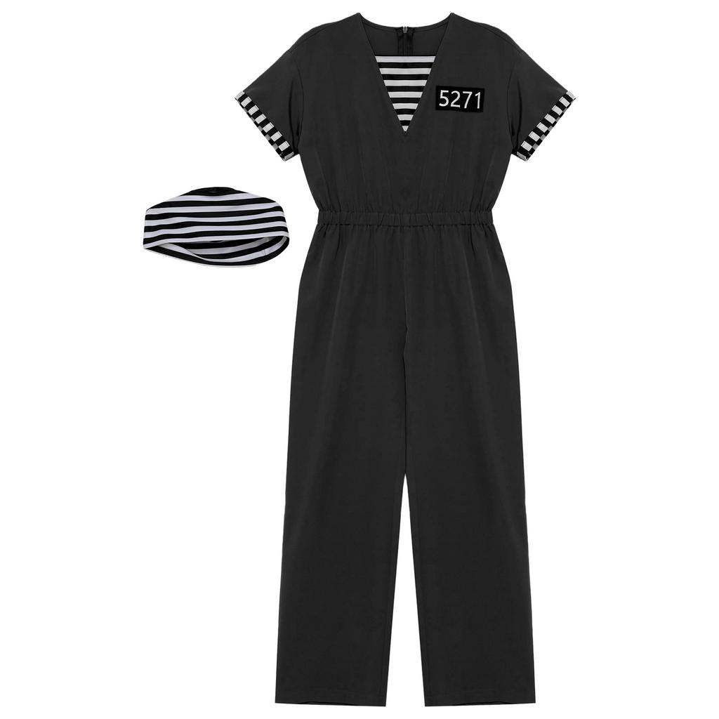 Costum Copii Prizonier Dungi Salopetă Prizonier Pălărie Design Pasăre de Închisoare Deținut Uniformă Închisoare Tematică Petrecere Cosplay