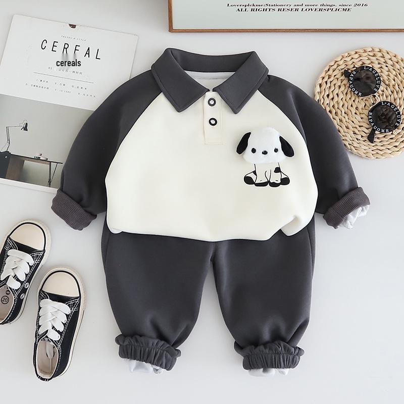 

Модный комплект толстовки с отложным воротником для мальчиков - Мода весна/осень 2025, двухпредметный для детей 110cm