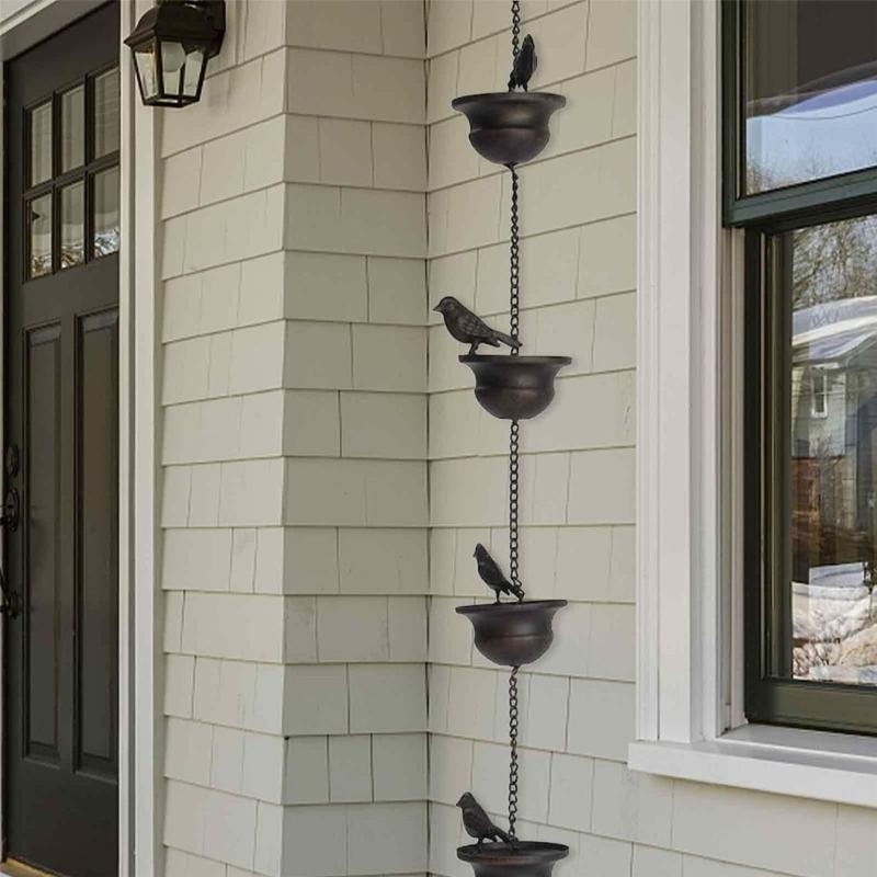 Birds On Cups Rain Chain for Rain Functional Decorative Replacement Downspout Chain for Outside Metal Rain Catcher