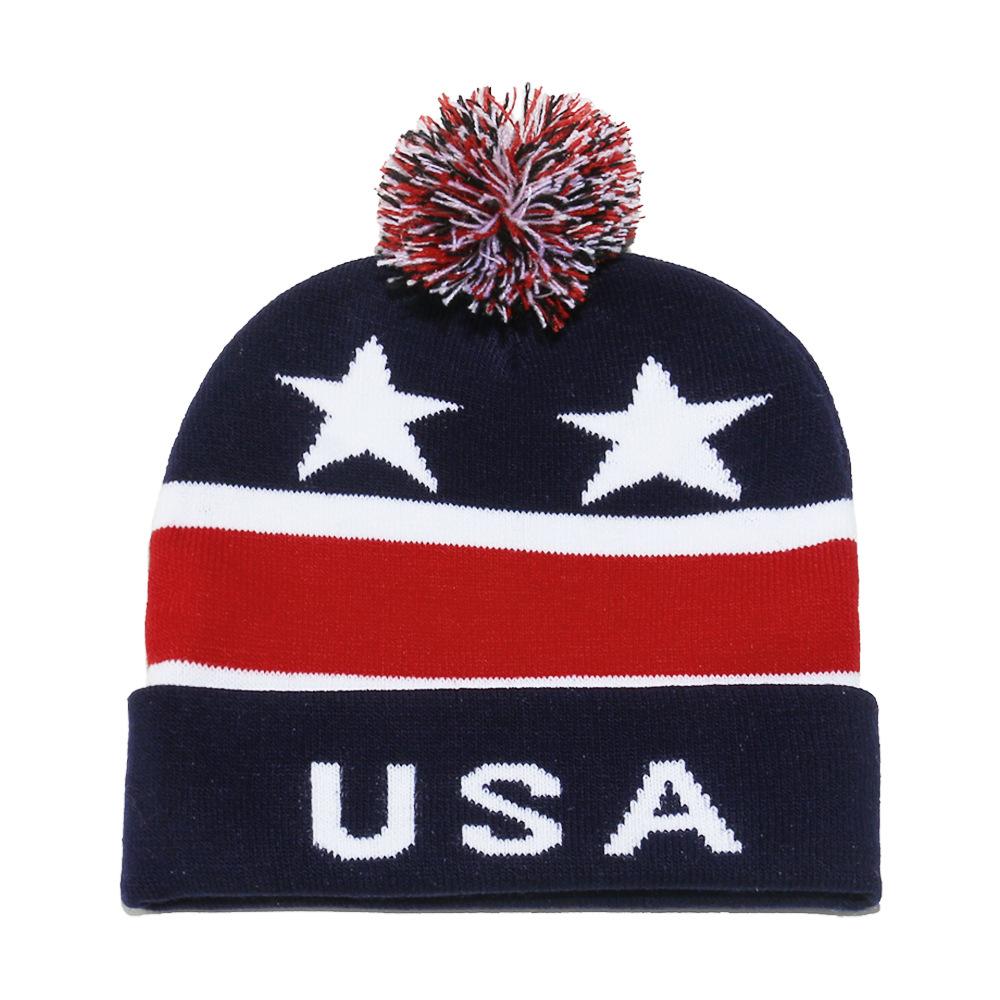 Autumn and Winter Independence Day Wool Hat Flag Stars USA Jacquard Knitted Hat Men and Women