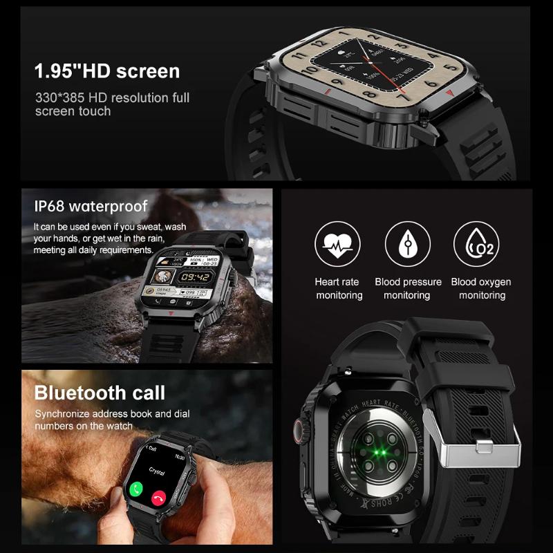 2025 New Military Smart Watch Men Outdoor GPS Sports Fitness Tracker Health Monitor 1.95" BT Call Smartwatch For Xiaomi Huawei