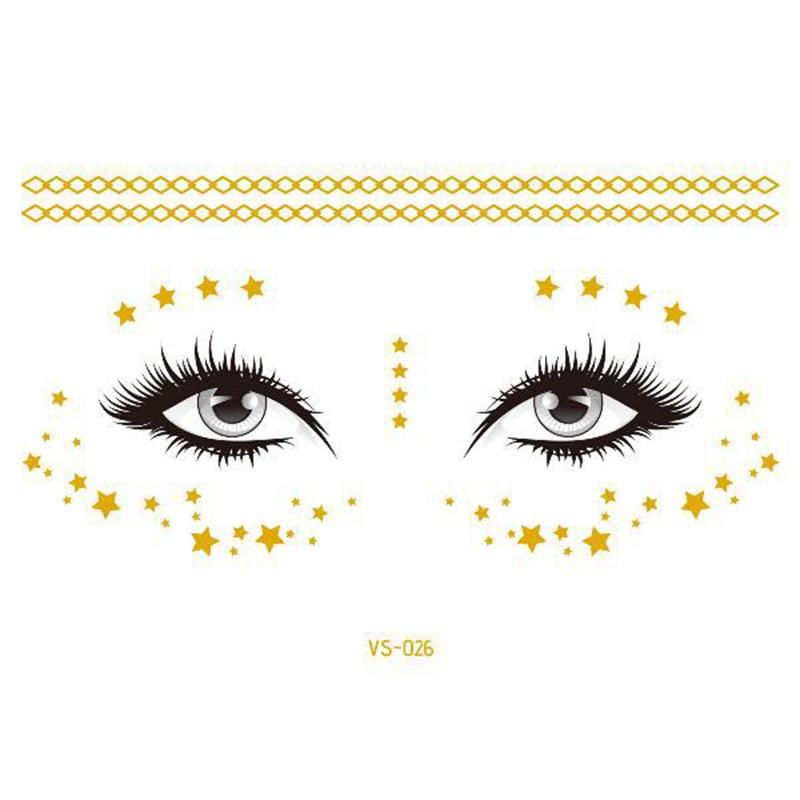 Pegatinas de purpurina para tatuajes faciales, tatuajes temporales metálicos dorados, calcomanías de maquillaje impermeables para chicas, fiestas, festivales de música