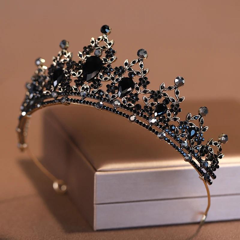 Bridal Headwear Black-Colour Women's Ballroom Crown Baroque Crystal Tiaras and Crowns Bridal Wedding Hair Accessories Jewelry