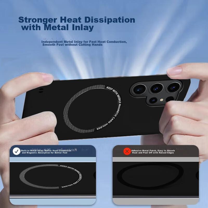 POZZO Ultra-Thin Matte Phone Case for Samsung S24 Ultra, Borderless with MagSafe Magnetic Shockproof Heat Dissipation, Starry Night Black