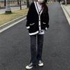 HOUZHOU Knitted Cardigan Sweater Women Korean Style Chic Patchwork Black Oversized Single Breasted Knitwear
