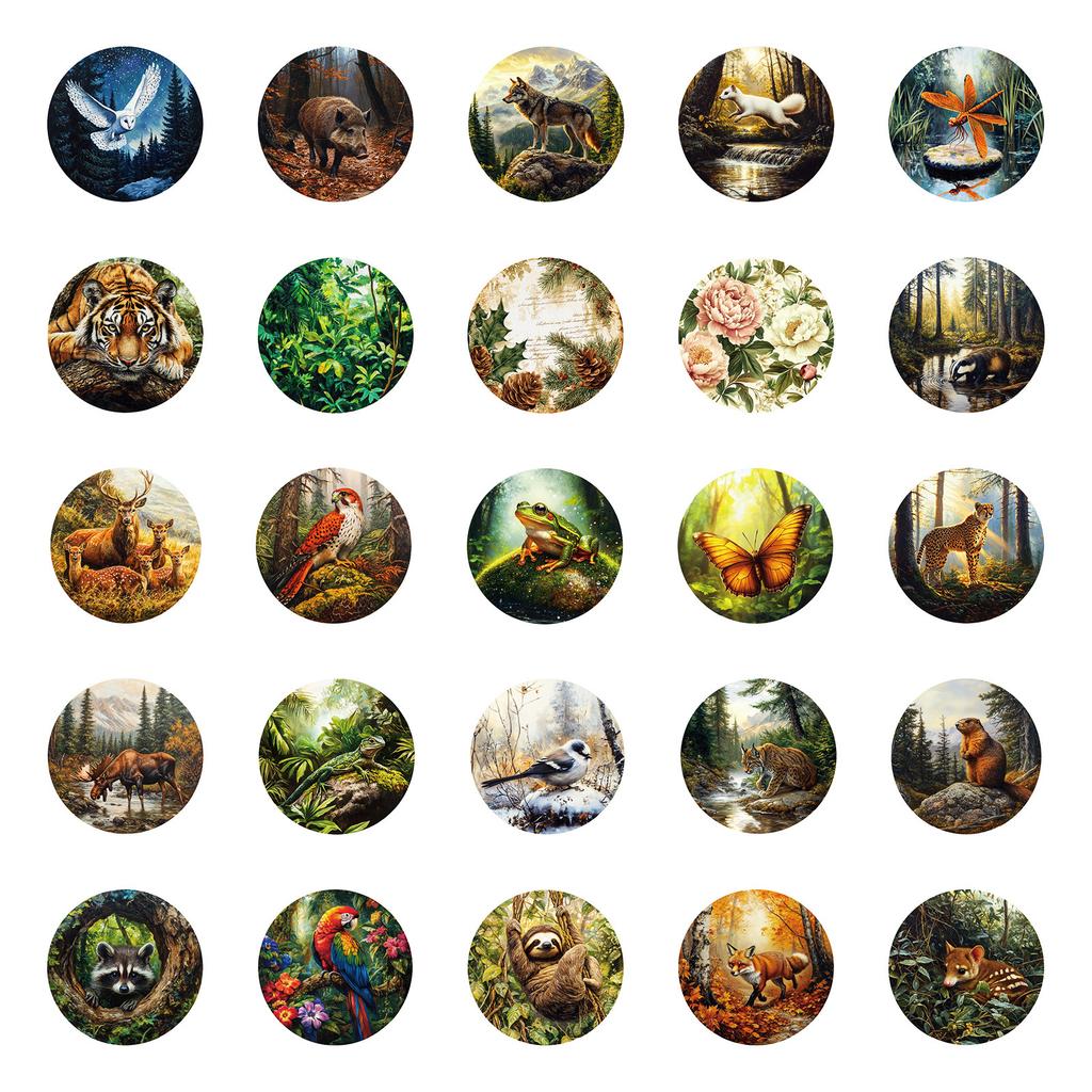 50 Retro-Style Forest Realistic Animal Adventures Stickers Waterproof Decorative Stickers