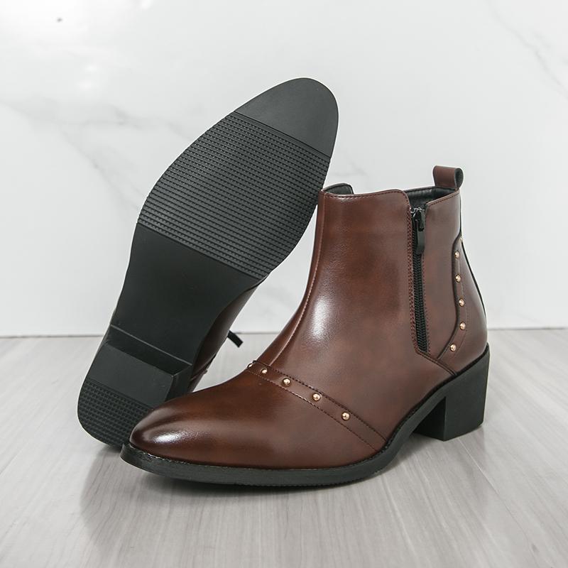 Men’s Short Boots Elevator Chelsea Boots Retro Tuxedo Ankle Boots Pointed Toe Retro Black Heel Boots Large Size