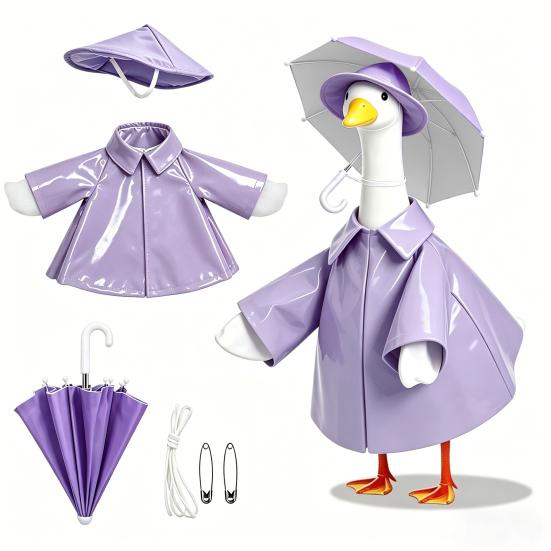 1 Set Porch Goose Outfit Lawn Goose Raincoat Hat And Umbrella Waterproof Goose Costume Rain Jacket for 23 Inch Goose Statue Summer Outdoor Garden