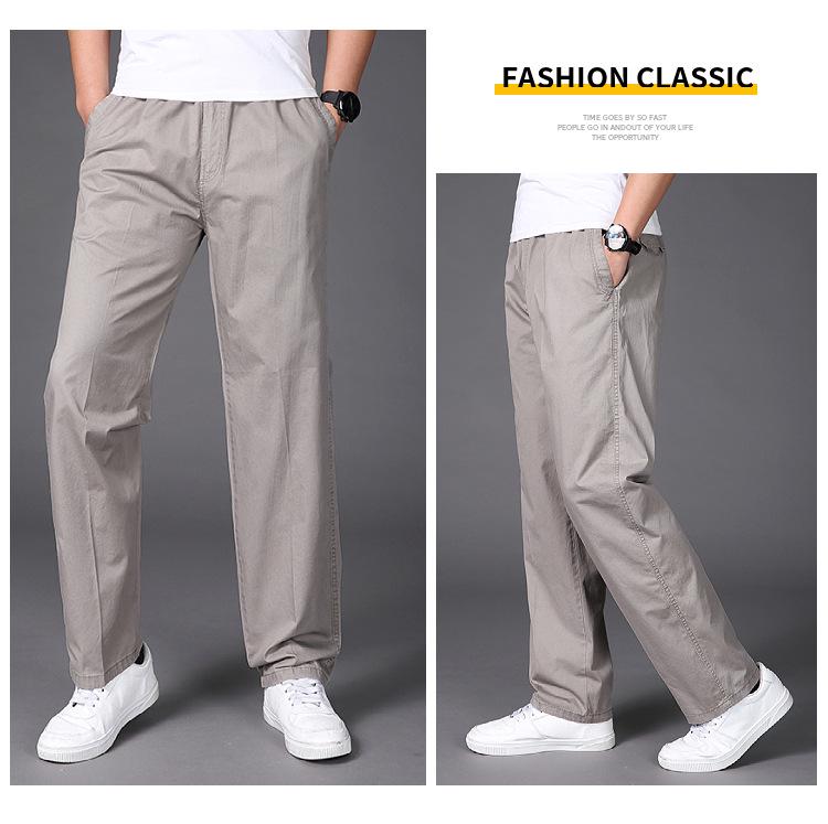 Men's Wide Leg Pure Cotton Workwear Pants - Breathable, Straight Leg Sweatpants for Spring and Autumn