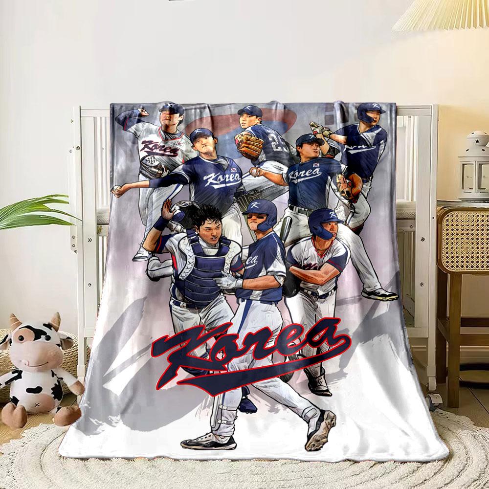 

Baseball players in action highlighted by Korea text in dynamic poses. for all seasons blanket lunch break throw gift 80cm x 120cm